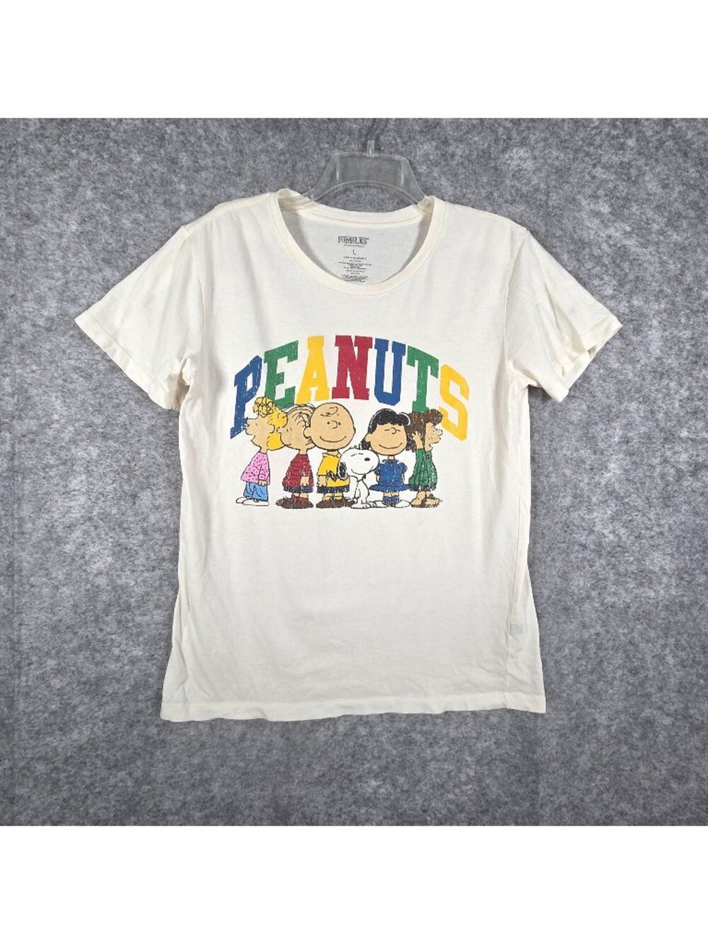Tilly's Peanuts Cartoon Women's Graphic T Shirt Short Sleeve White Sz L Casaul